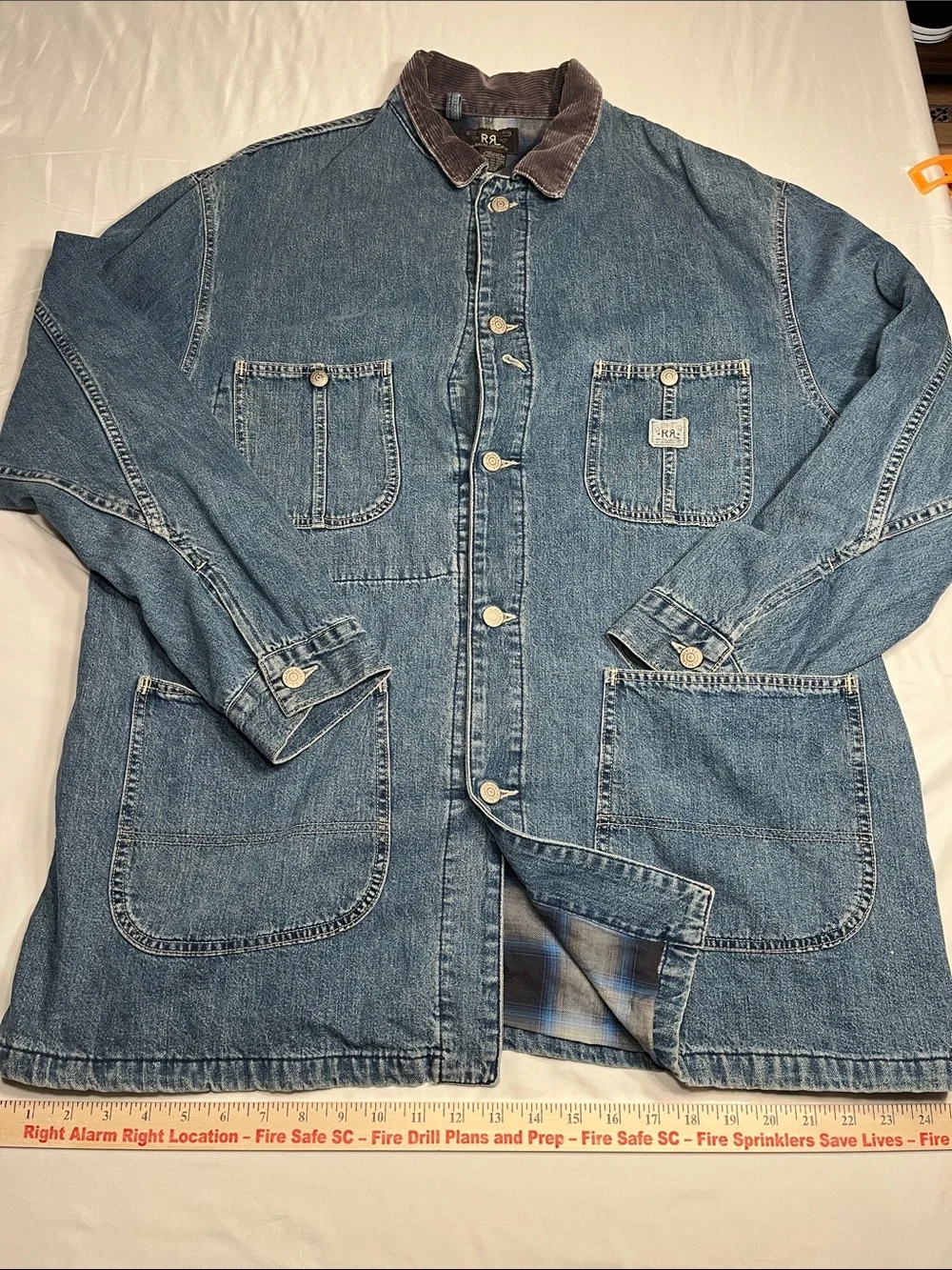 Vintage RRL Double RL Ralph Lauren Denim Chore Jacket USA Made Flannel Lined XL